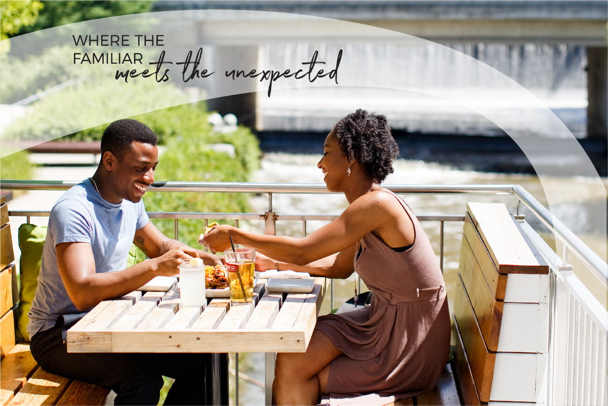 2019-2022 Community Report Cover with couple eating on patio in Newmarket.