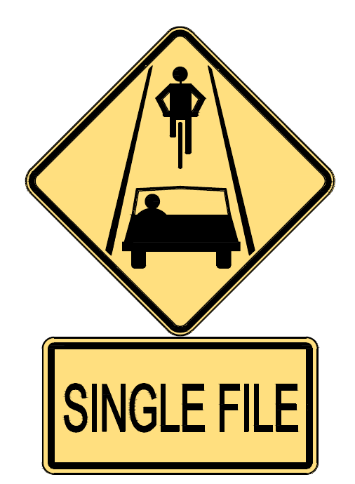 A graphic showing a 'single file' bike sign