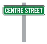 Graphic of green street sign