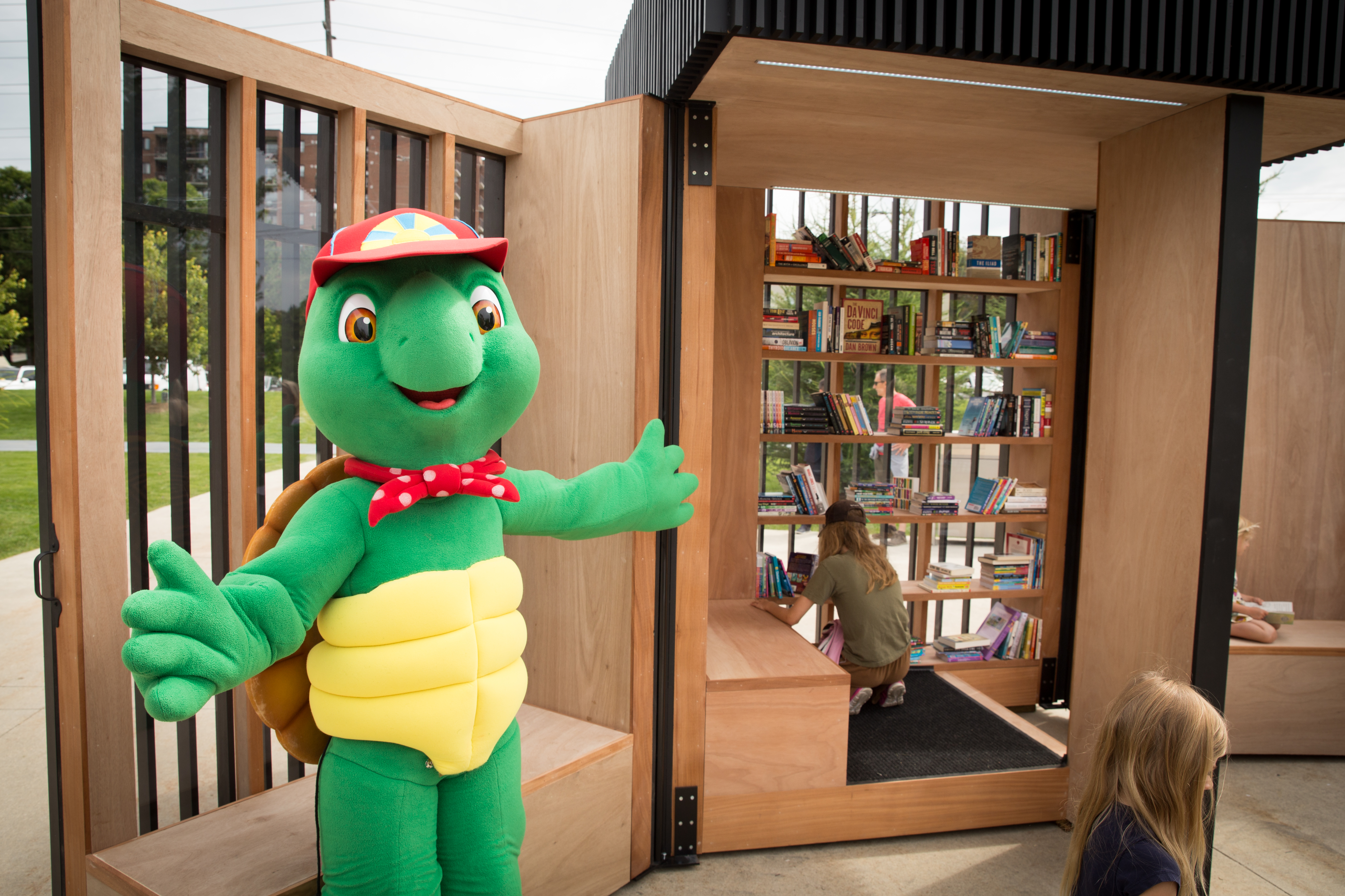 Franklin mascot at story pod opening